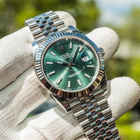 rolex date just 41 green|rolex datejust 41mm mint green.